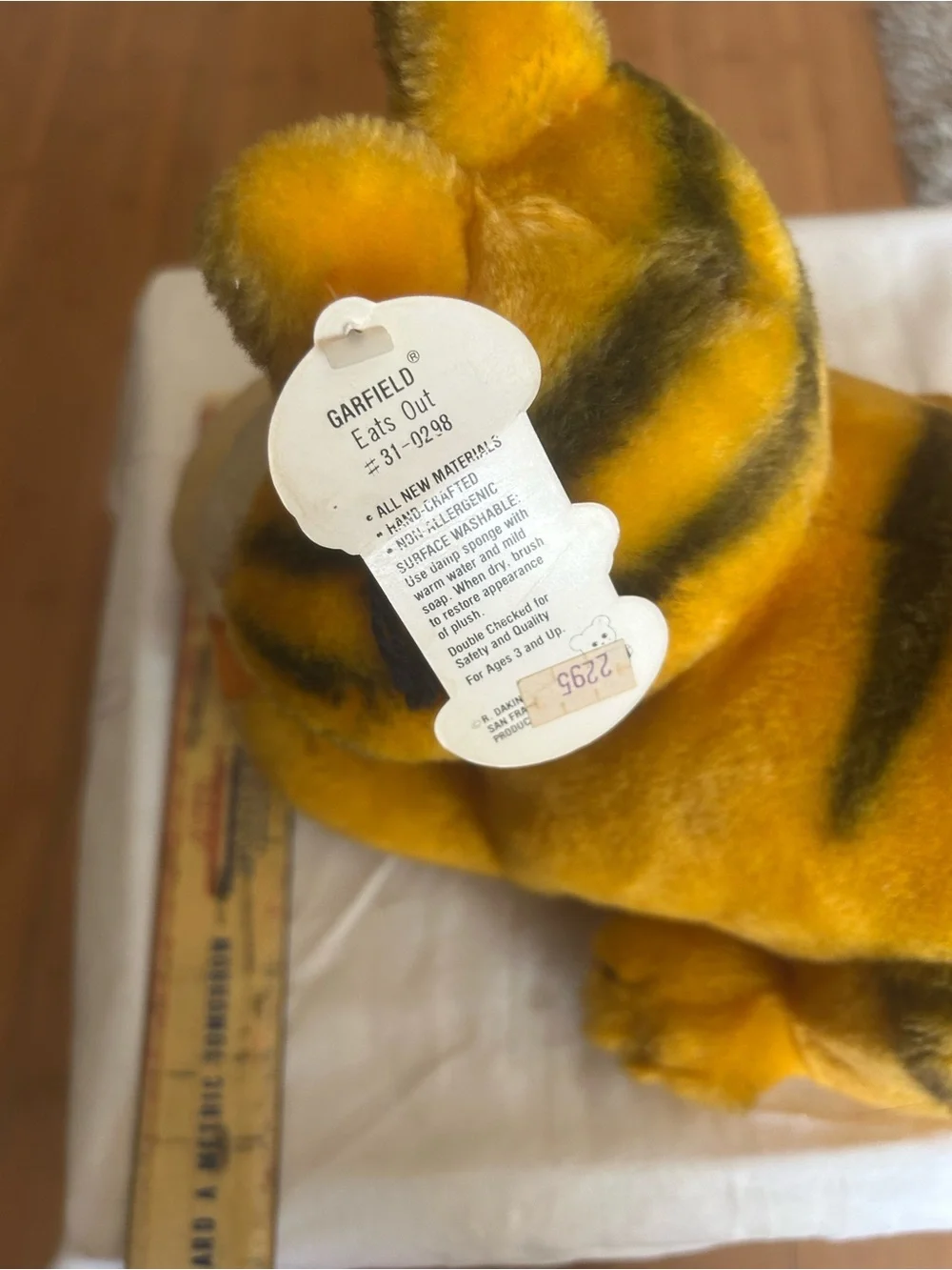 Vintage 1980s Garfield Plush Cat Toy with tag